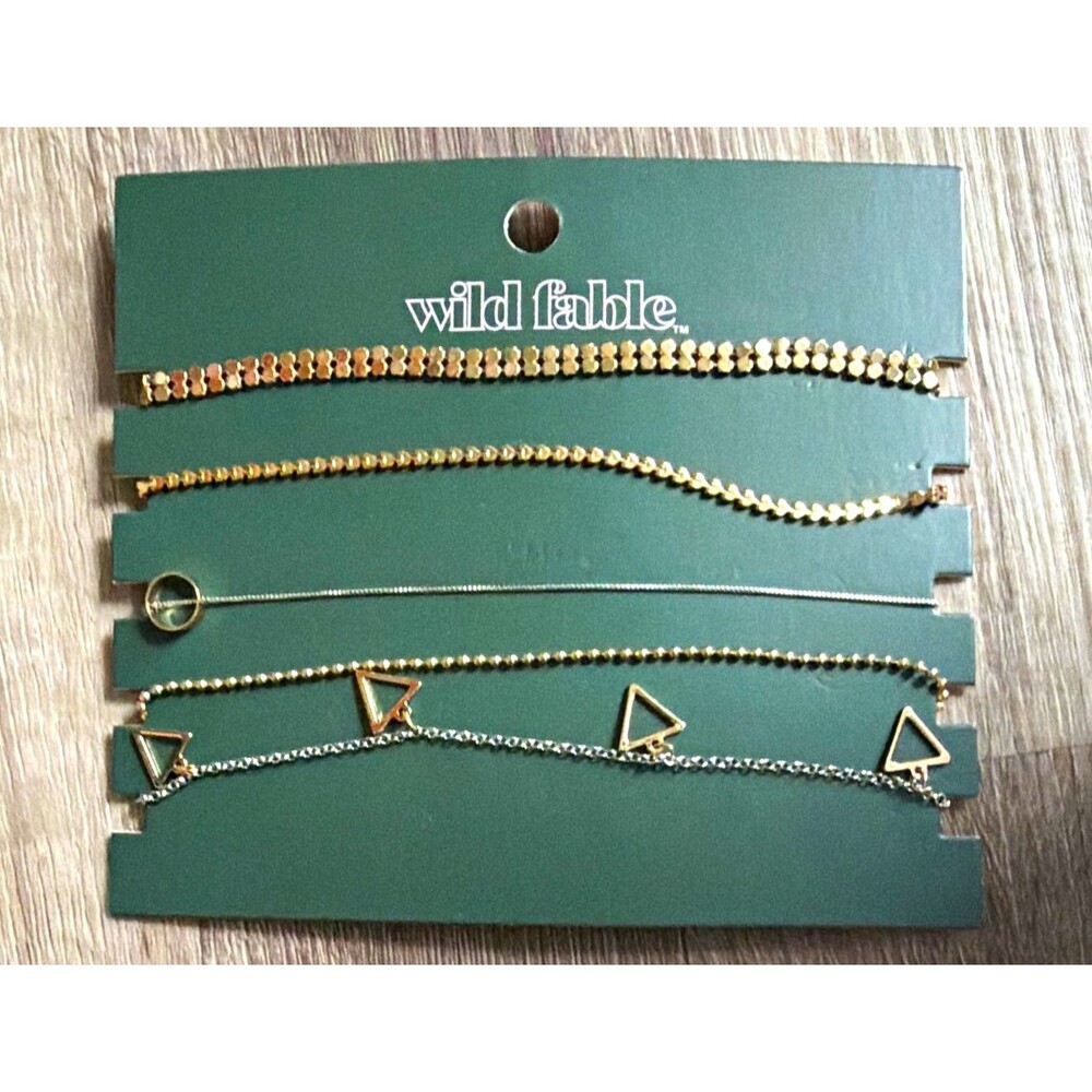 Wild Fable Stackable Gold Tone Cable Chain Necklace Set Triangle Dangle Charms